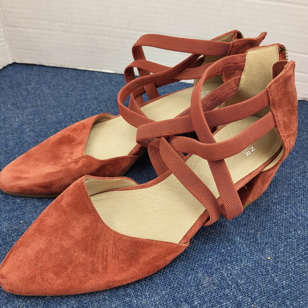Eileen Fisher Terracotta Suede Pointed Toe Strappy Block Heel Pumps Womens 9